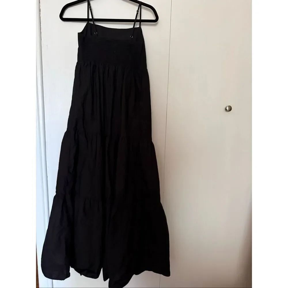 GAP Maternity Black Tiered Maxi Dress XS Smocked Back Cotton Sundress - Picture 7 of 11